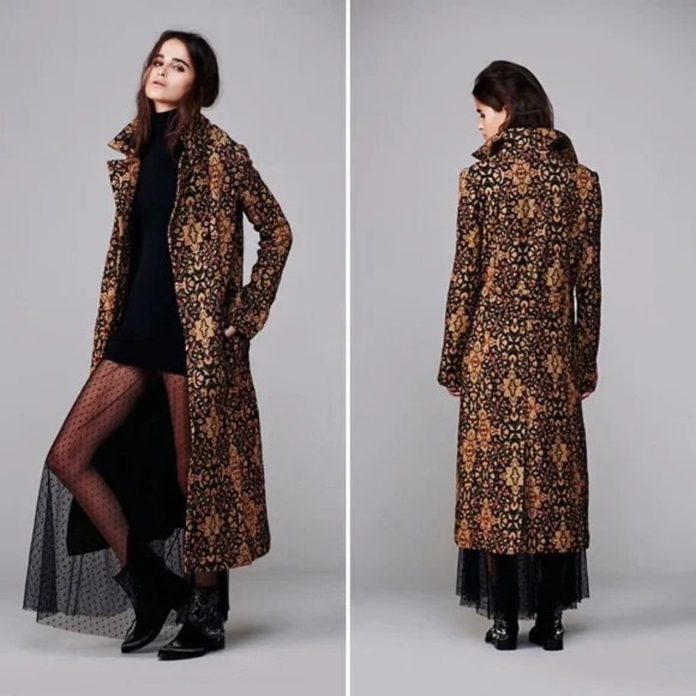 Free People Tapestry Long Winded Double Breasted Coat Womens 2 Boho - Picture 3 of 16